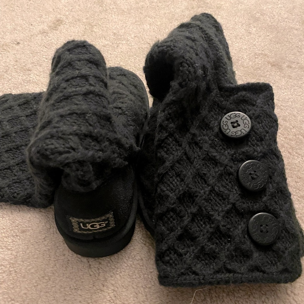 Ugg Cardy Lattice Knitted Black Boots Womens Size USA 10